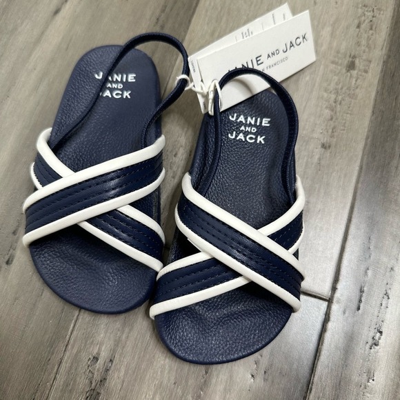 NWT Janie & Jack Boys Slides Sandals Navy White Size 7 - Picture 1 of 4